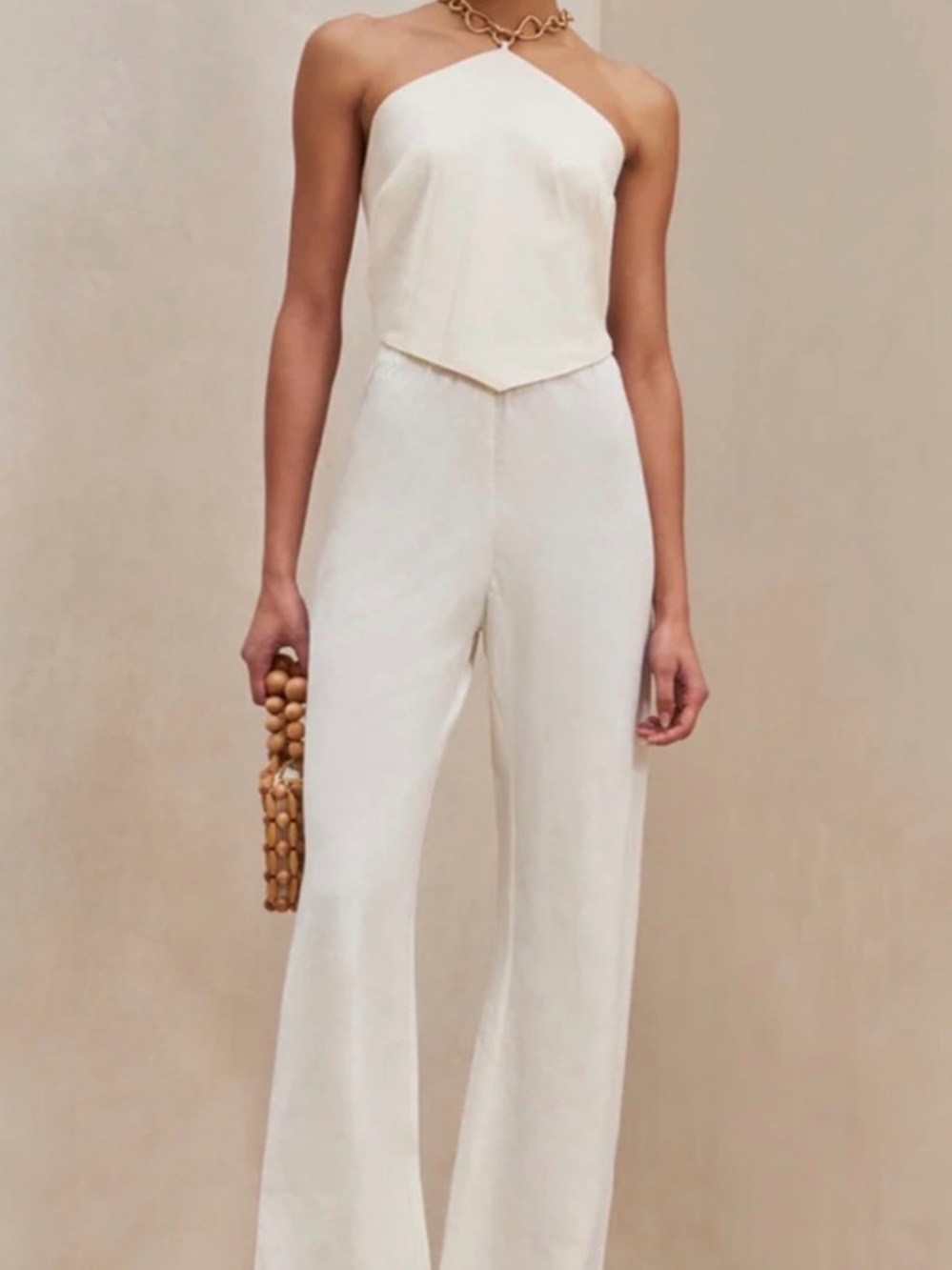 Cult Gaia Olivine Off White Chain Halter Top Gold Chain Open Back Linen Blend XS - Picture 2 of 6